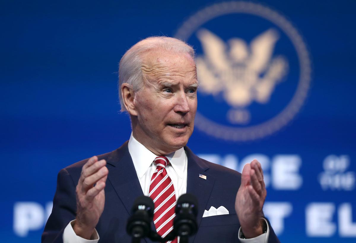  Democratic presidential candidate Joe Biden at the Queen Theater in Wilmington, Del., on Nov. 16, 2020. (Joe Raedle/Getty Images)