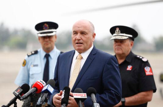 David Elliott, NSW Minister for Police and Emergency Services, speaks to the media at RAAF Base Richmond in Sydney, Australia on Oct. 23, 2020. (Ryan Pierse/Getty Images)