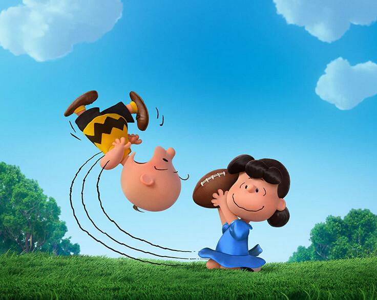Perhaps the most iconic image of all of Peanutsdom: Charlie Brown hurting himself by ignoring his gut feeling that Lucy will coax him to kick the football and then pull it away at the last second, in "The Peanuts Movie." (Twentieth Century Fox Film Corporation)