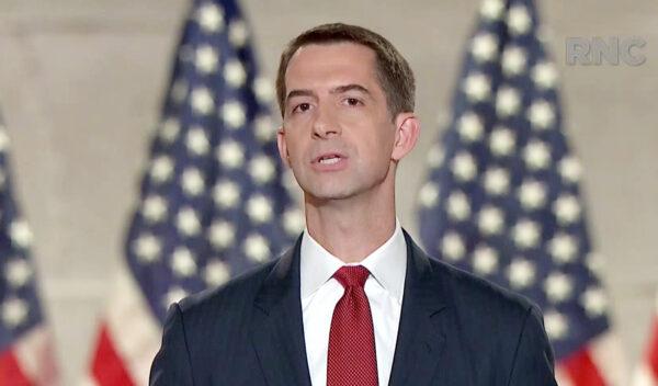 Sen. Tom Cotton (R-Ark.) speaks as part of the livestream of the 2020 Republican National Convention on Aug. 27, 2020. (Committee on Arrangements for the 2020 RNC/Getty Images)