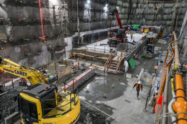 A general view underground from the site of the currently being built, State Library station, as part of the Metro Tunnel metropolitan rail infrastructure project in Melbourne, Australia on Nov. 6, 2020. (Asanka Ratnayake/Getty Images)