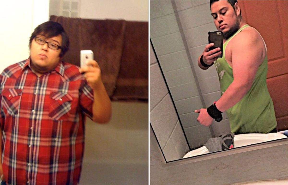 (L) Abe "before" his weight loss journey began; (R) Abe after shedding a few pounds. (Courtesy of <a href="https://www.facebook.com/Abesfittyfoods/">Abraham Peña</a>)