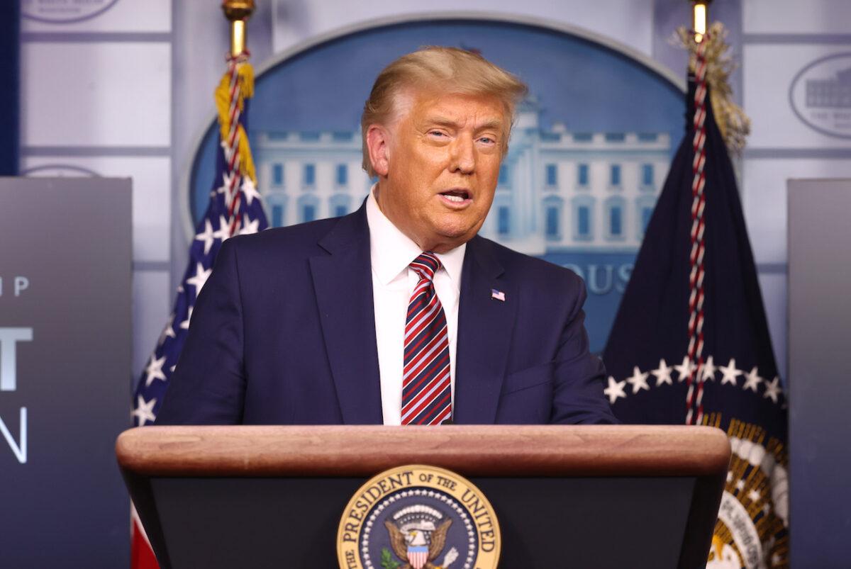 President Donald Trump speaks to the press in the James Brady Press Briefing Room at the White House in Washington, on Nov. 20, 2020. (Tasos Katopodis/Getty Images)