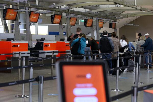 The Jetstar check-in area at Sydney Domestic Airport Terminal as seen in Sydney, Australia on Aug. 7, 2020. (Lisa Maree Williams/Getty Images)