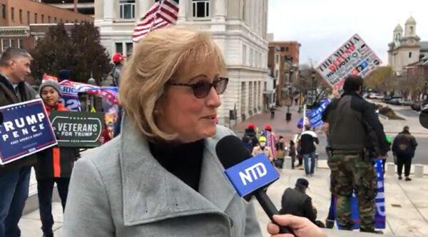 Abby Abildness attended a Stop the Steal rally in Harrisburg, Pennsylvania on Nov. 21, 2020. (NTD Television)