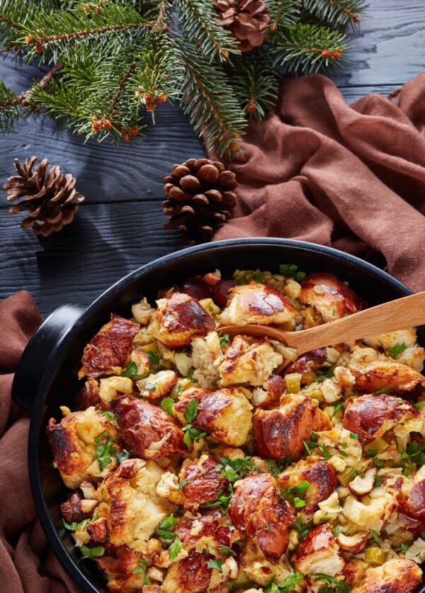 The soft texture and strong flavor of chestnuts work well in savory stuffing (from my point of view/Shutterstock)