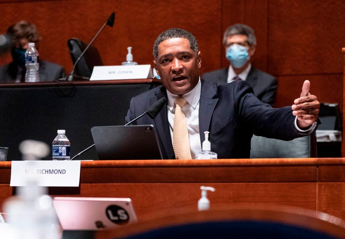 Rep. Cedric Richmond (D-La.) speaks during a meeting on Capitol Hill in Washington, on June 17, 2020. (Sarah Silbiger/Pool/AFP via Getty Images)
