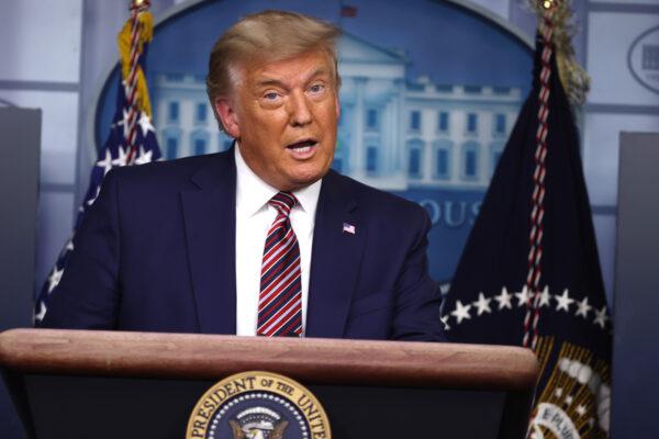 President Donald Trump speaks to the press in the James Brady Press Briefing Room at the White House in Washington on Nov. 20, 2020. (Tasos Katopodis/Getty Images)