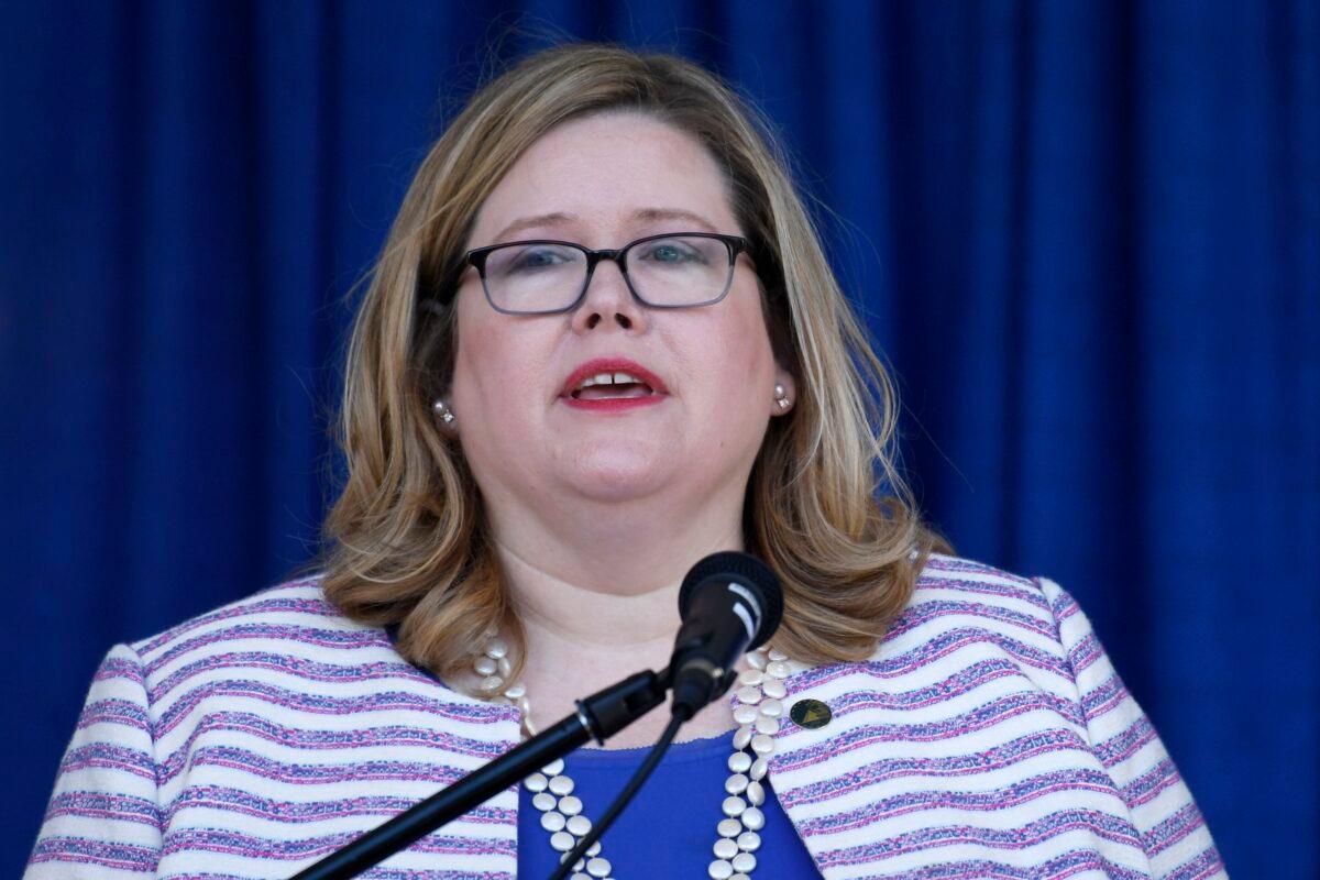  General Services Administration Administrator Emily Murphy speaks during a ribbon-cutting ceremony in Washington on June 21, 2019. (Susan Walsh/AP Photo)