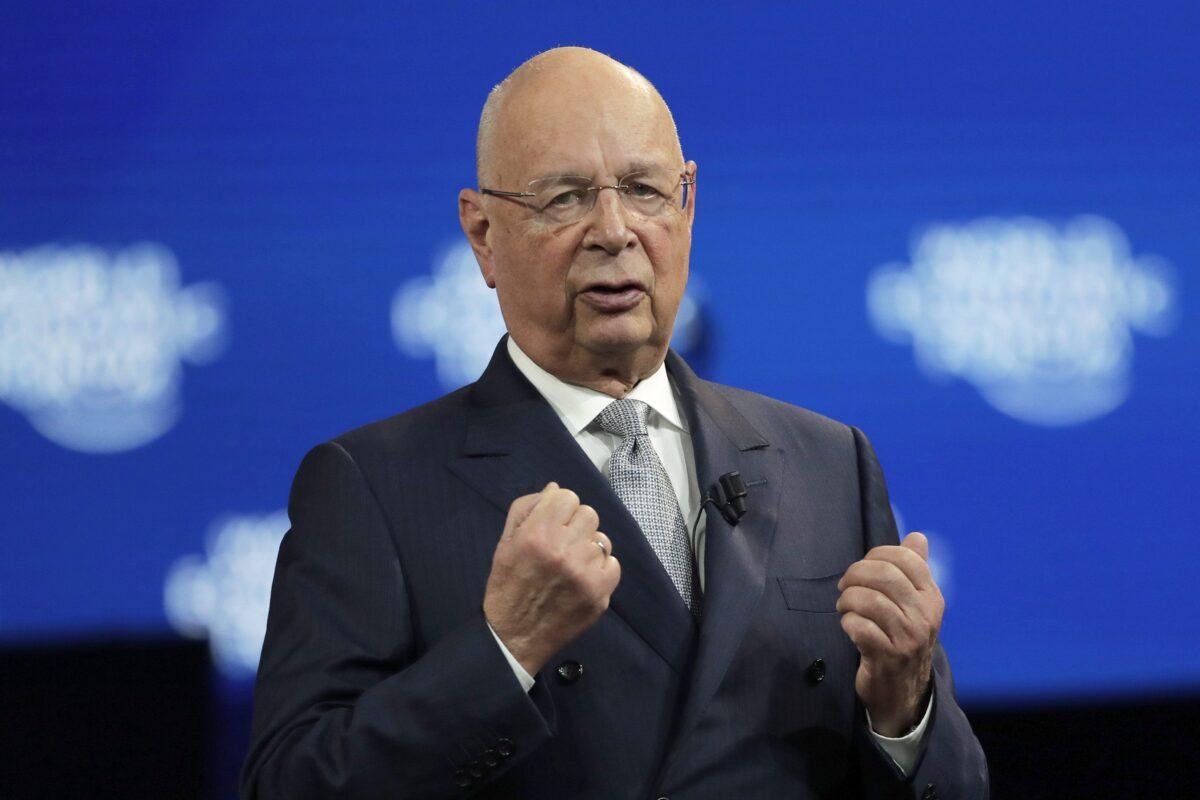 Klaus Schwab, founder and executive chairman of the World Economic Forum, delivers a welcome message on the eve of the annual meeting of the WEF in Davos, Switzerland, on Jan. 20, 2020. (Markus Schreiber/AP Photo)