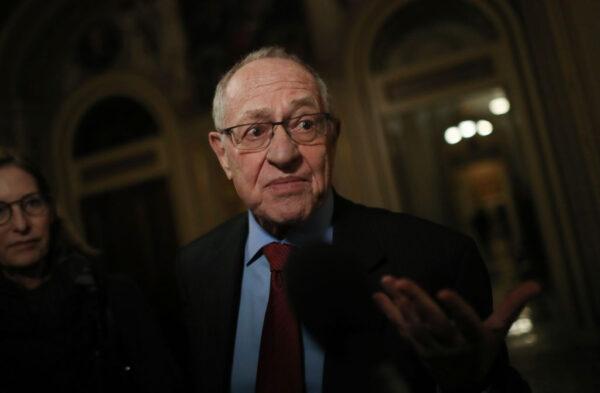 Attorney Alan Dershowitz, a member of President Donald Trump's legal team, speaks to the press in the Senate Reception Room during the Senate impeachment trial at the U.S. Capitol in Washington, D.C., on Jan. 29, 2020. (Mario Tama/Getty Images)