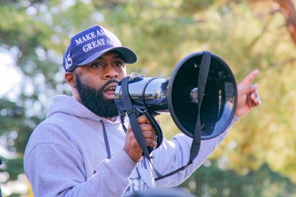 Julius Q. Giles attends the Stop the Steal and Recall California Governor Gavin Newsom protest in Sacramento, Calif., on Nov. 21, 2020. (Mark Cao/The Epoch Times)