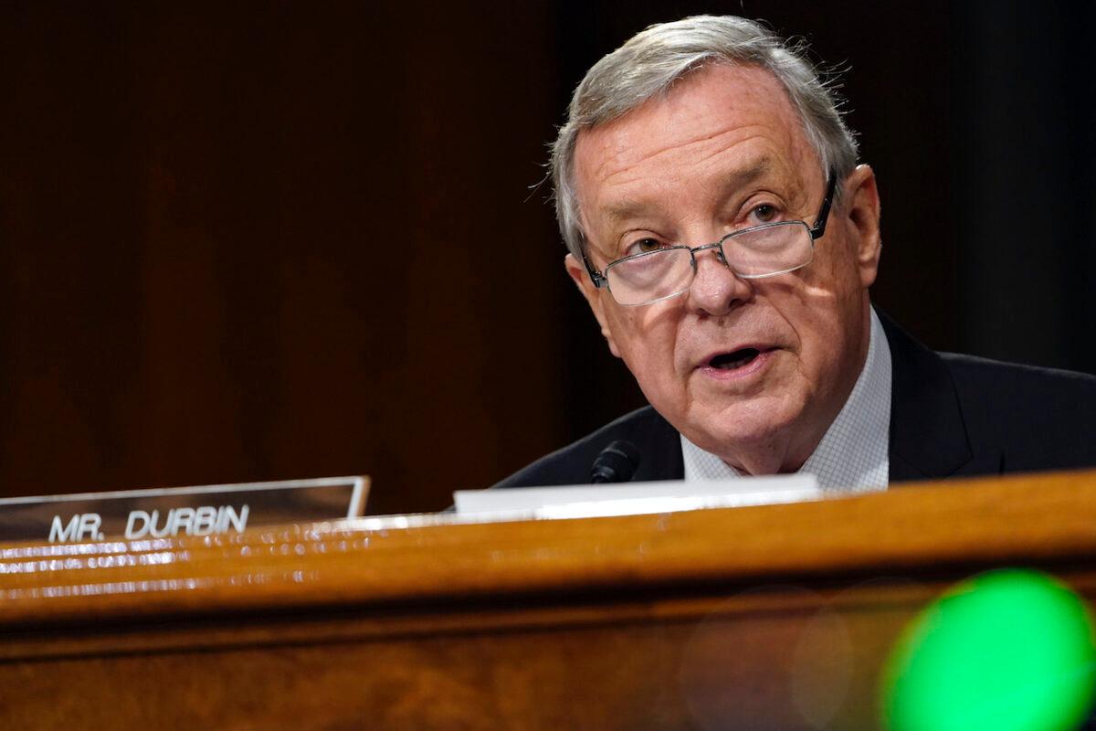  Sen. Dick Durbin (D-Ill.) speaks during a Senate Judiciary Committee hearing on Capitol Hill in Washington on Nov. 10, 2020. (Susan Walsh/Pool/Getty Images)