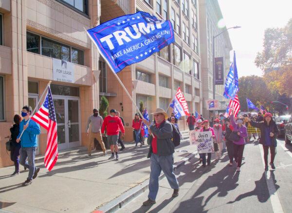 Protesters attend the Stop the Steal and Recall California Governor Gavin Newsom rally in Sacramento, Calif., on Nov. 21, 2020. (Mark Cao/The Epoch Times)