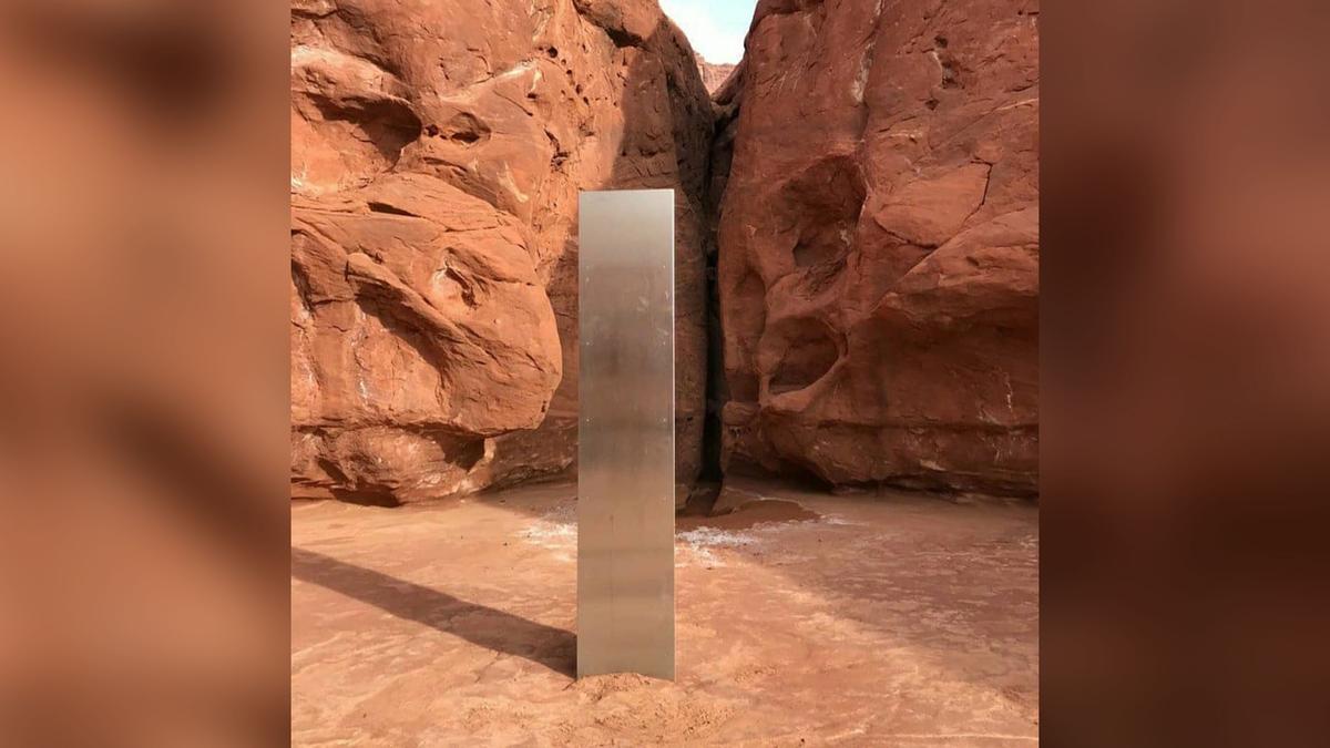 Authorities say they don't know how or why the monolith was placed there. (Courtesy of Utah Department of Public Safety Aero Bureau)