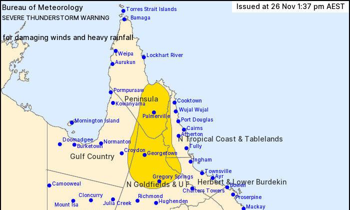 Severe Thunderstorm Warning for Parts of Northern Queensland