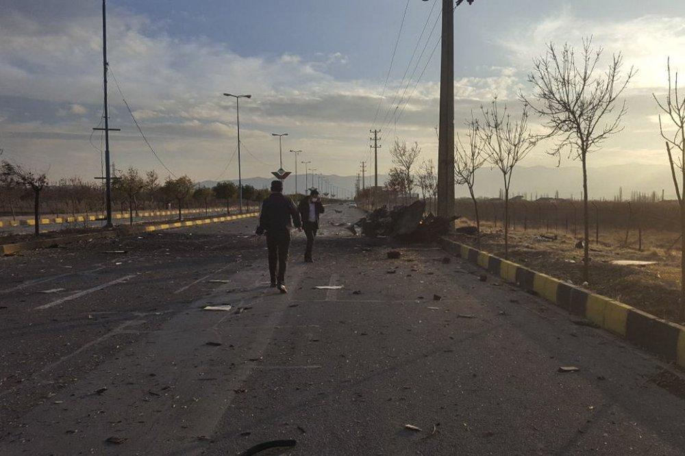 The scene where Mohsen Fakhrizadeh was killed in Absard, a small city just east of the capital, Tehran, Iran, on Nov. 27, 2020. (Fars News Agency via AP)