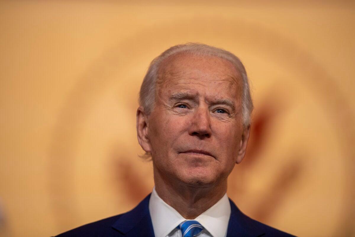 Democratic presidential nominee Joe Biden delivers a Thanksgiving address at the Queen Theater in Wilmington, Del., on Nov. 25, 2020. (Mark Makela/Getty Images)