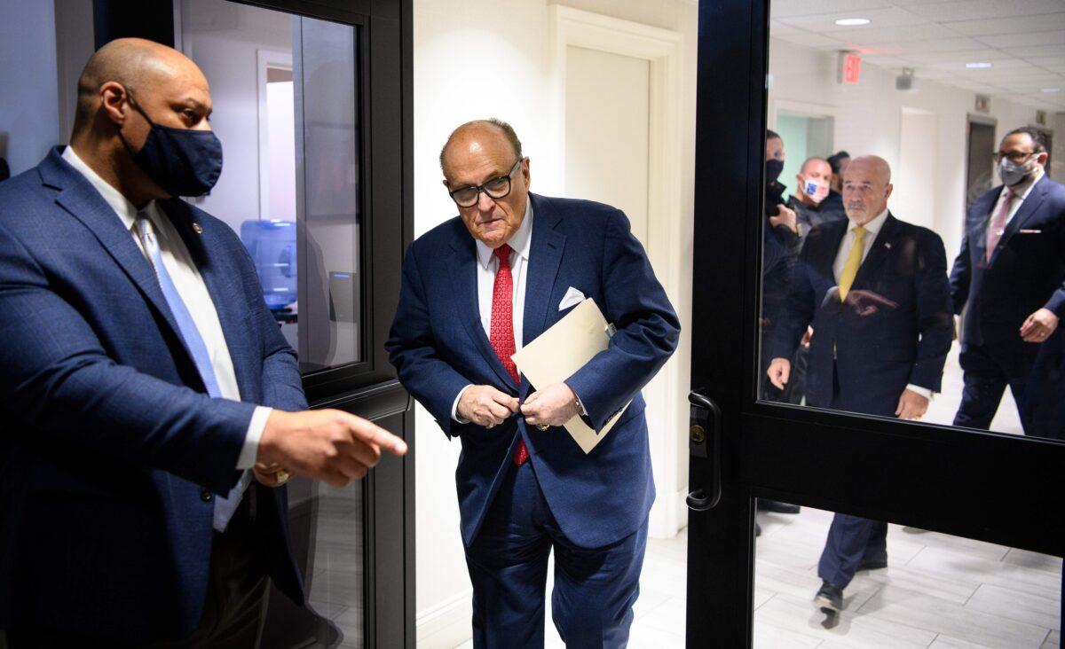 President Donald Trump's personal lawyer Rudy Giuliani arrives for a press conference at the Republican National Committee headquarters in Washington on Nov. 19, 2020. (Mandel Ngan/AFP via Getty Images)