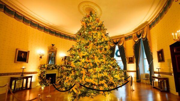 The Blue Room of the White House is decorated during the 2020 Christmas preview in Washington, on Nov. 30, 2020. (Patrick Semansky/AP Photo)