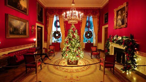 The Red Room of the White House is decorated during the 2020 Christmas preview in Washington, on Nov. 30, 2020. (Patrick Semansky/AP Photo)