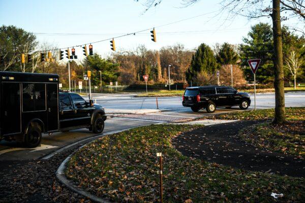 A car carrying Democratic presidential nominee Joe Biden leaves for Delaware Orthopedic Specialists Clinic in Newark, Del., on Nov. 29, 2020. (Chandan Khanna/AFP via Getty Images)