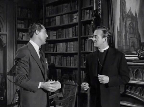 The debonair angel (Cary Grant, L) meets Bishop Brougham (David Niven) in “The Bishop's Wife.” (RKO Radio Pictures)