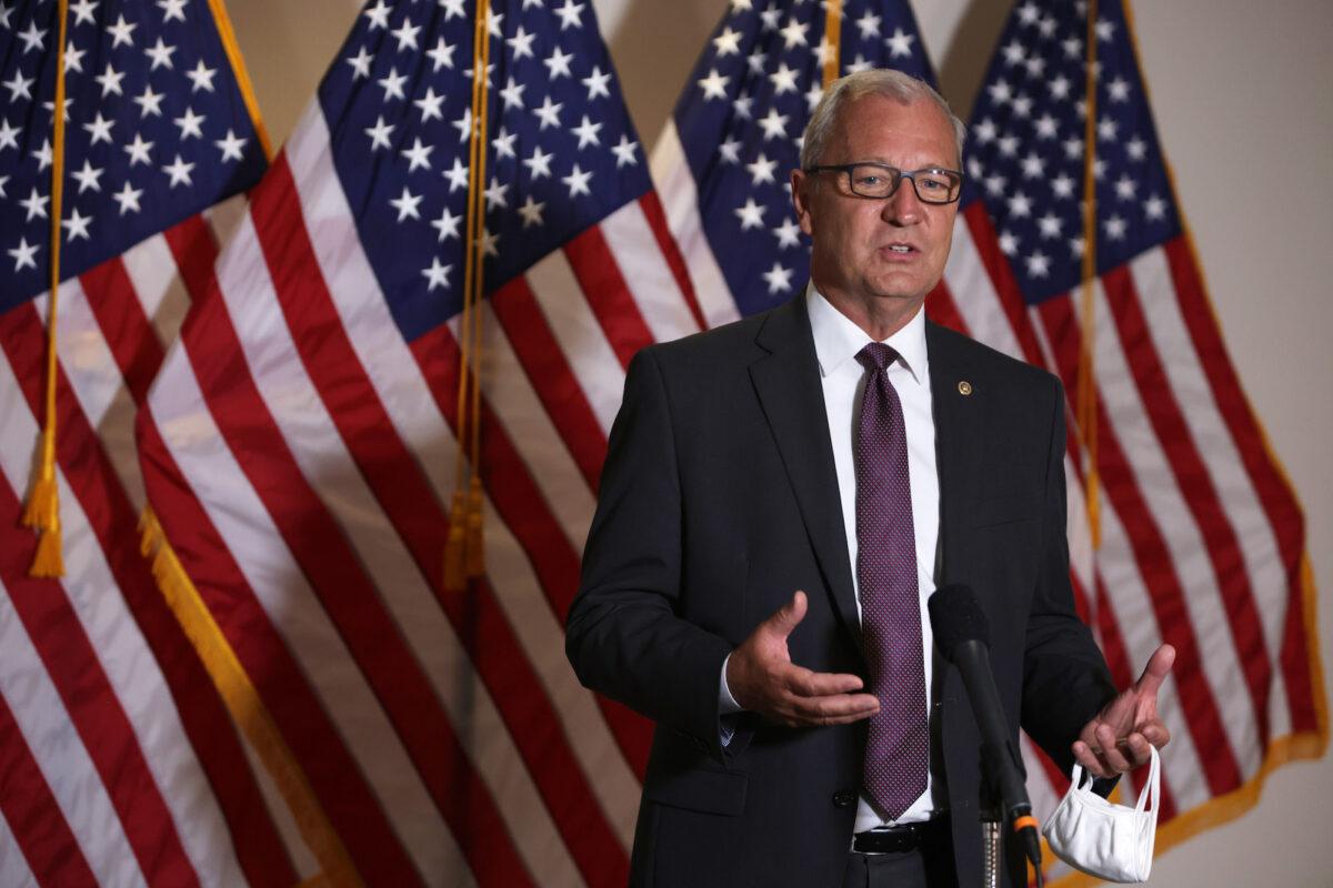 Sen. Kevin Cramer (R-N.D.) speaks to members of the press on Capitol Hill, in Washington, on Aug. 4, 2020. (Alex Wong/Getty Images)