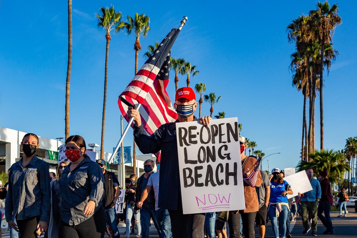 Protesters March in Solidarity to Reopen Small Businesses in Long Beach