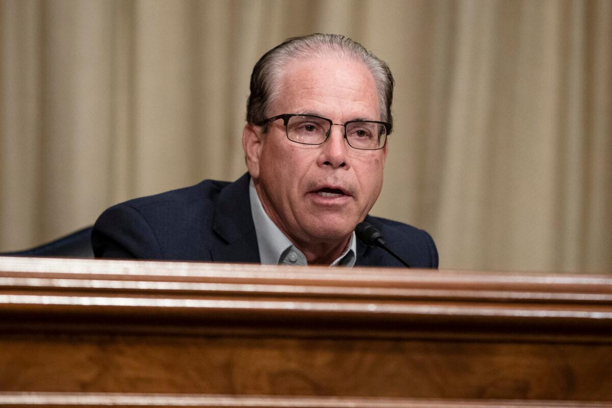 Senator Mike Braun (R-Ind.) speaks during a Senate Special Committee of Aging hearing on “The COVID-19 Pandemic and Seniors: A Look at Racial Health Disparities” at the U.S. Capitol on July 21, 2020. (Samuel Corum/Getty Images)