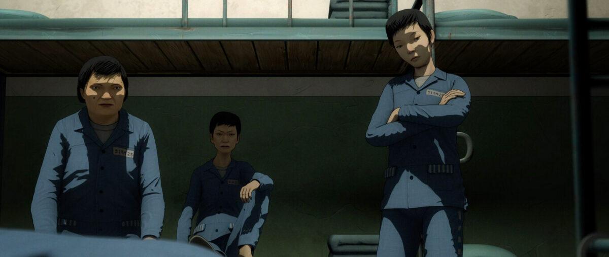 Hostile prisoners in Wang Huijuan's prison cell, in "Up We Soar." (New Realm Studios/NTD Television)