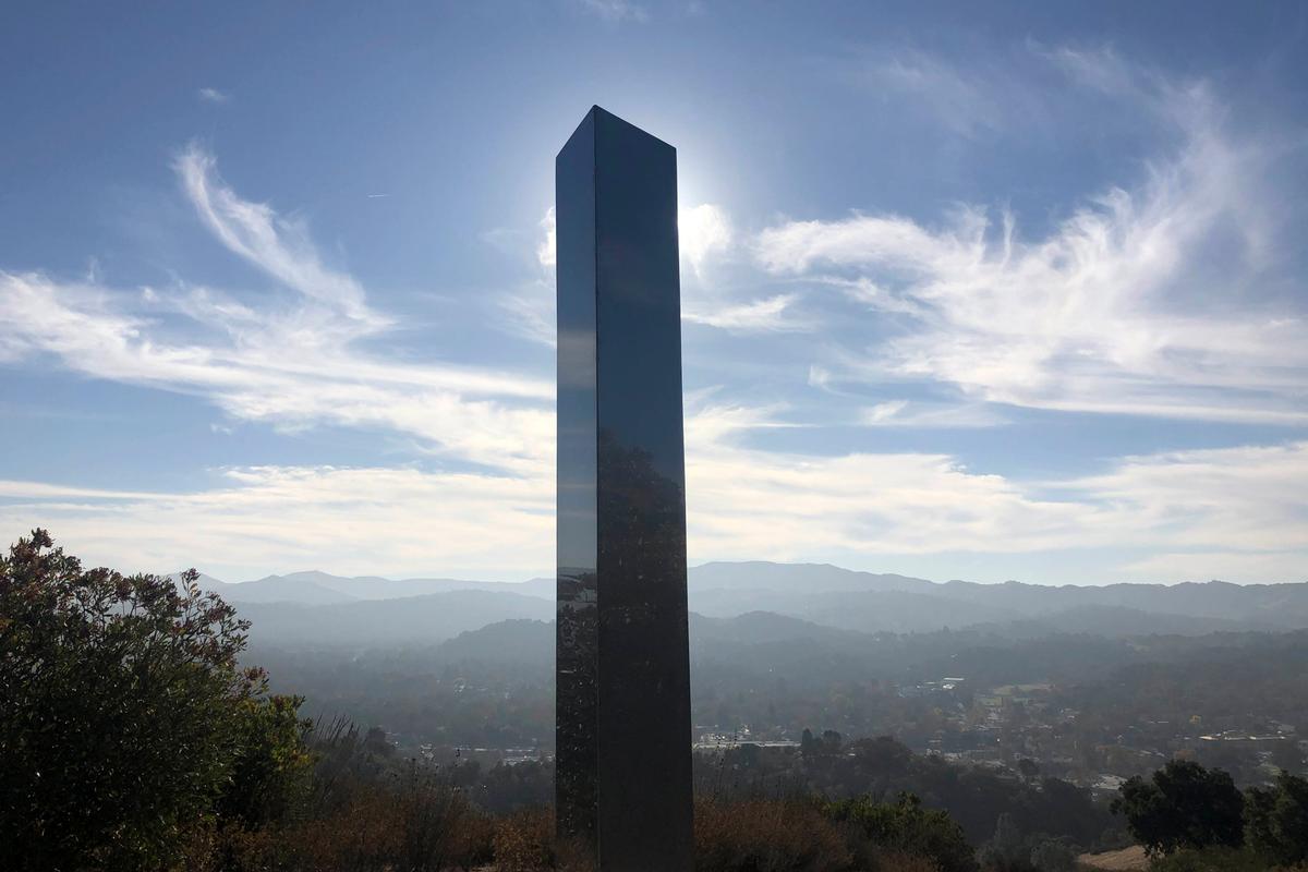  A monolith stands on a Stadium Park hillside in Atascadero, Calif., Tuesday, Dec. 2, 2020. (Kaytlyn Leslie/The Tribune (of San Luis Obispo) via AP)
