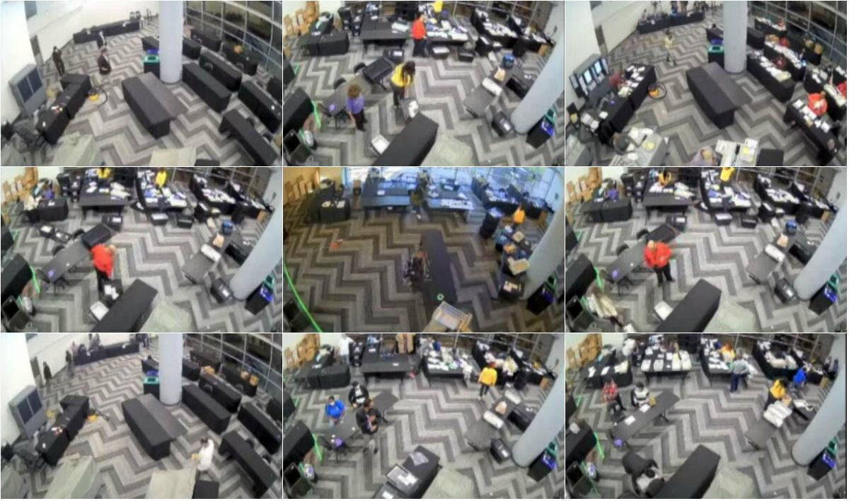 Images from security camera snapshots from the vote tabulation center at the State Farm Arena in Atlanta, Ga., on Nov. 3, 2020. (NTD)