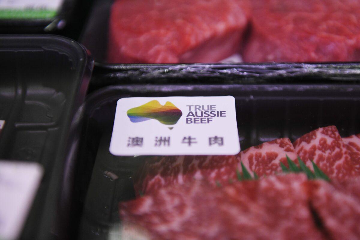 Australian beef is seen at a supermarket in Beijing, on May 12, 2020. (Greg Baker/AFP via Getty Images)