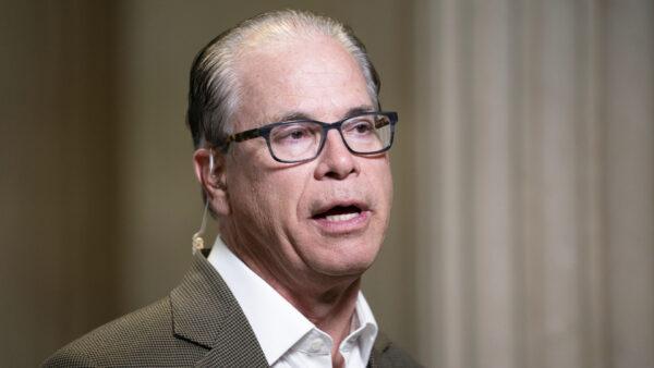 Sen. Mike Braun (R-Ind.) speaks during a television interview in the Senate Russell Office Building in Washington, on Oct. 20, 2020. (Stefani Reynolds/Getty Images)