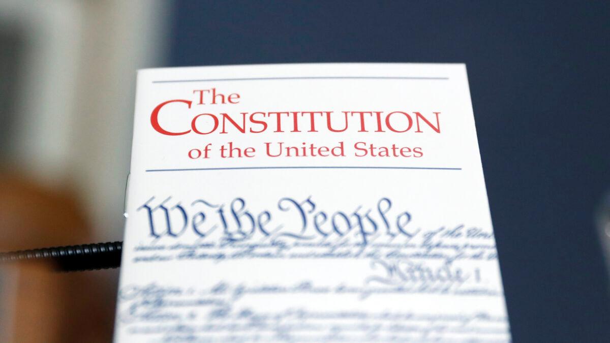  A copy of the U.S. Constitution during a House hearing on Dec. 17, 2019. (Andrew Harnik/Pool/Getty Images)