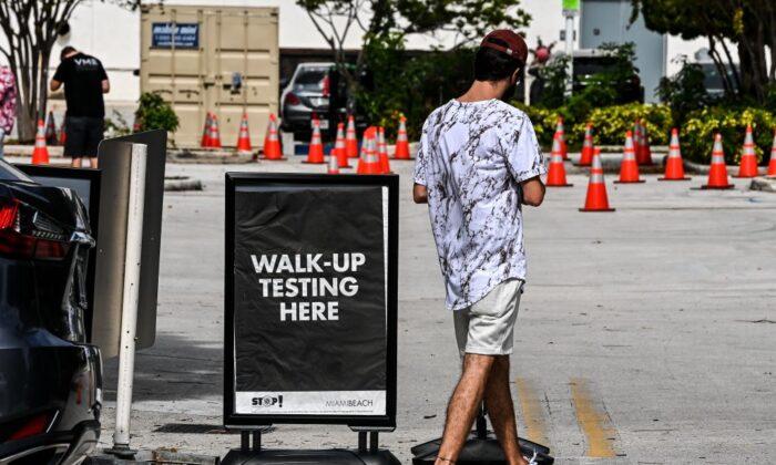 A man walks up to a COVID-19 testing site in Miami Beach, Fla., on Nov. 17, 2020. (Chandan Khanna/AFP via Getty Images)