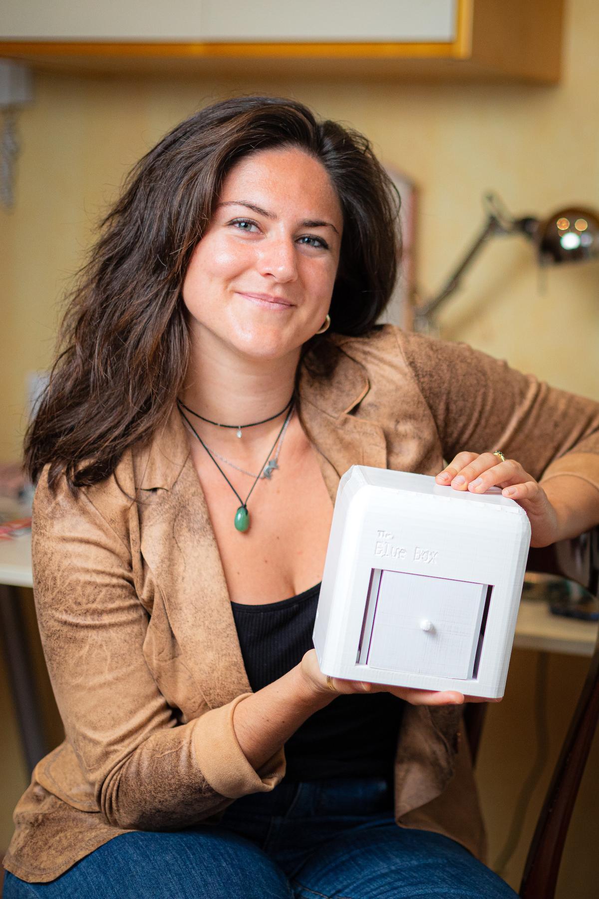 Judit Giró Benet, 23, with her invention, The Blue Box. (Courtesy of <a href="https://www.jamesdysonaward.org/en-US/">James Dyson Award</a>)