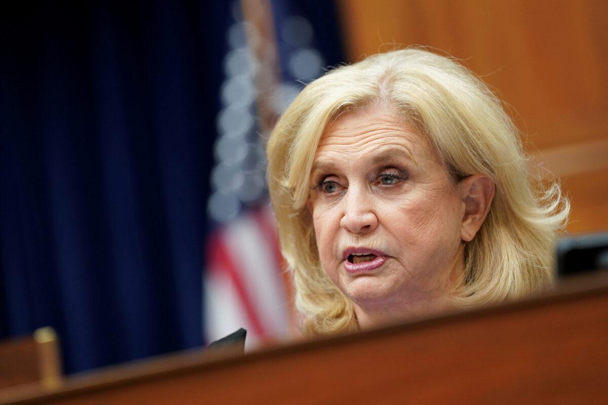 Rep. Carolyn Maloney (D-N.Y.) speaks during a House Select Subcommittee on the Coronavirus Crisis hearing in Washington on Sept. 23, 2020. (Stefani Reynolds/Pool via Reuters)