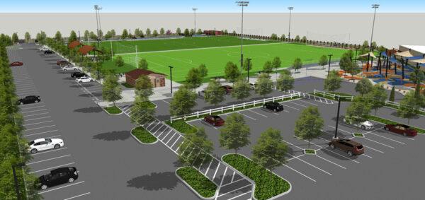 A rendering shows an overview of a new sports park under construction in Cypress, Calif. (Courtesy of the City of Cypress)