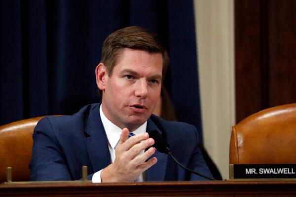 Rep. Eric Swalwell (D-Calif.) asks questions during a House Intelligence Committee hearing in Washington on Nov. 19, 2019. (Jacquelyn Martin/Pool/AFP via Getty Images)