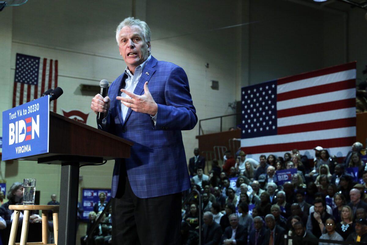 Former Virginia Gov. Terry McAuliffe speaks in Norfolk, Va., on March 1, 2020. (Alex Wong/Getty Images)