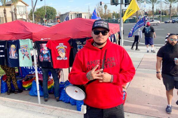 Anthony Alvarez, one of the organizers, participates in a protest calling for election integrity and supporting President Donald Trump in Santa Ana, Calif., on Dec. 6, 2020. (Jack Bradley/The Epoch Times)