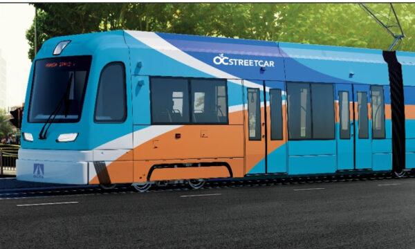 A rendering of the Orange County Transportation Authority's first streetcar, set to begin operation in 2022 between Santa Ana and Garden Grove, Calif. (Courtesy of the Orange County Transportation Authority)
