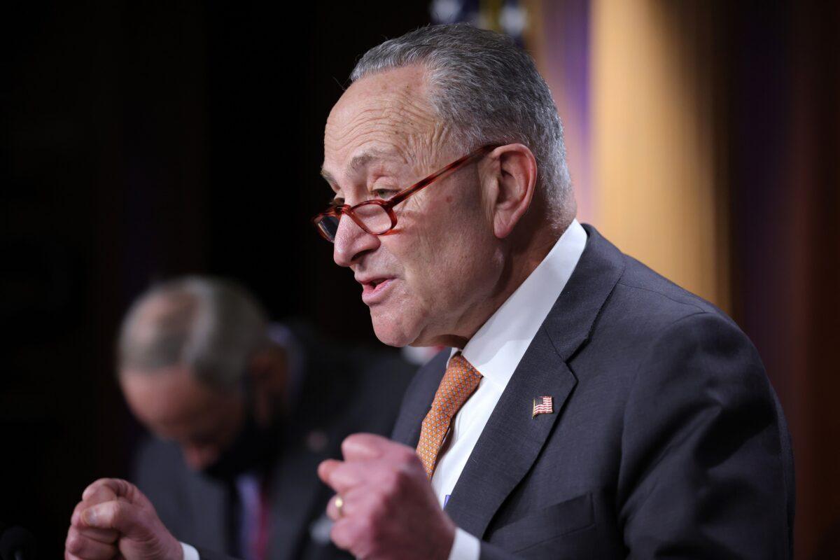 Senate Minority Leader Chuck Schumer (D-N.Y.) speaks during a press conference at the U.S. Capitol in Washington on Dec. 8, 2020. (Win McNamee/Getty Images)