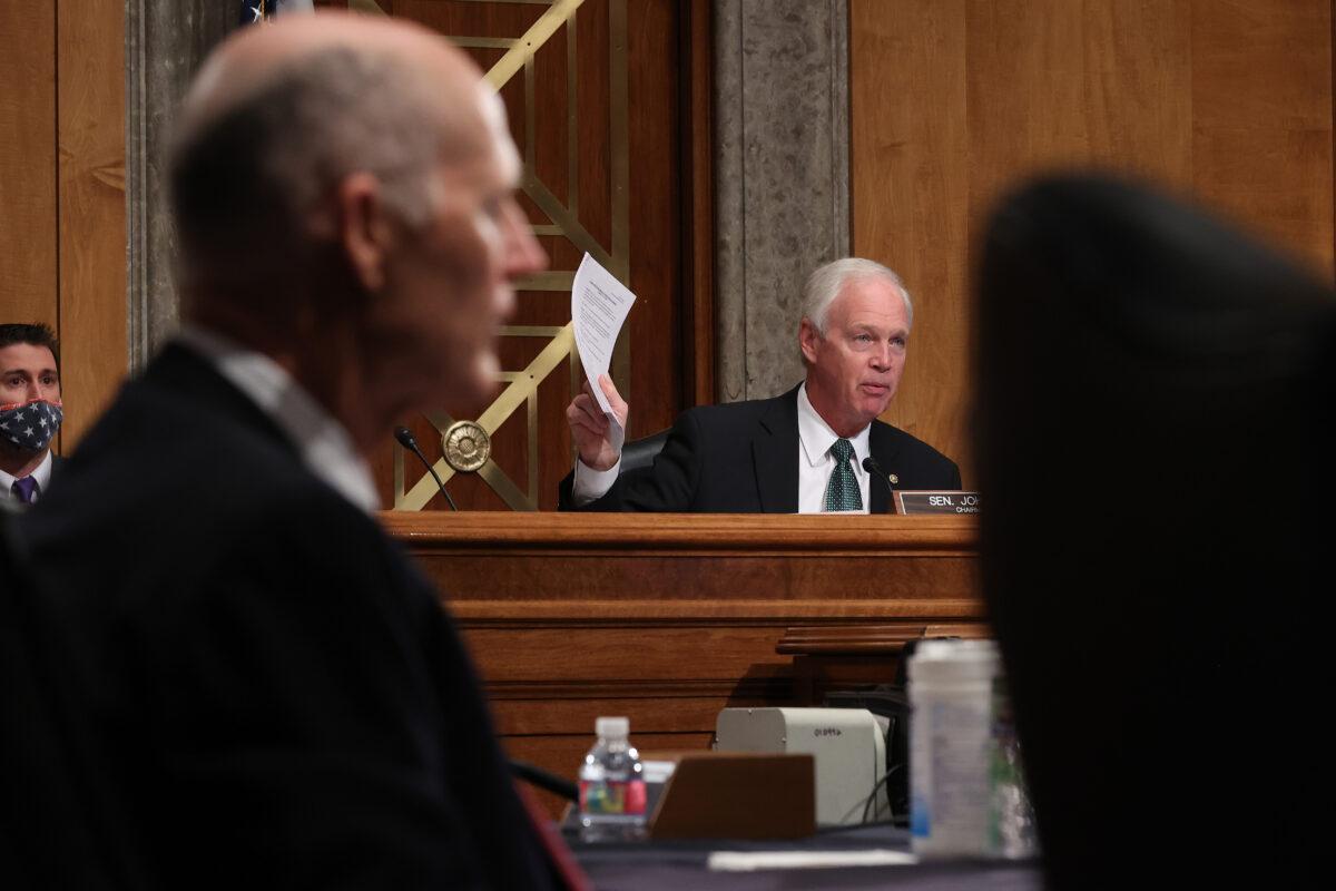 Sen. Ron Johnson (R-Wis.), chairman of the Senate Governmental Affairs Committee, speaks during a hearing in Washington on Dec. 3, 2020. (Chip Somodevilla/Getty Images)