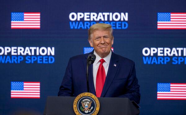 President Donald Trump speaks at the Operation Warp Speed Vaccine Summit in Washington, on Dec. 8, 2020. (Tasos Katopodis/Getty Images)