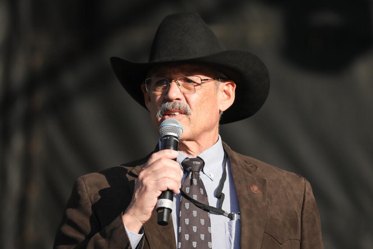 Republican member of the Arizona House of Representatives Mark Finchem speaks at the “Let the Church ROAR” National Prayer Rally on the National Mall in Washington on Dec. 12, 2020. (Samira Bouaou/The Epoch Times)