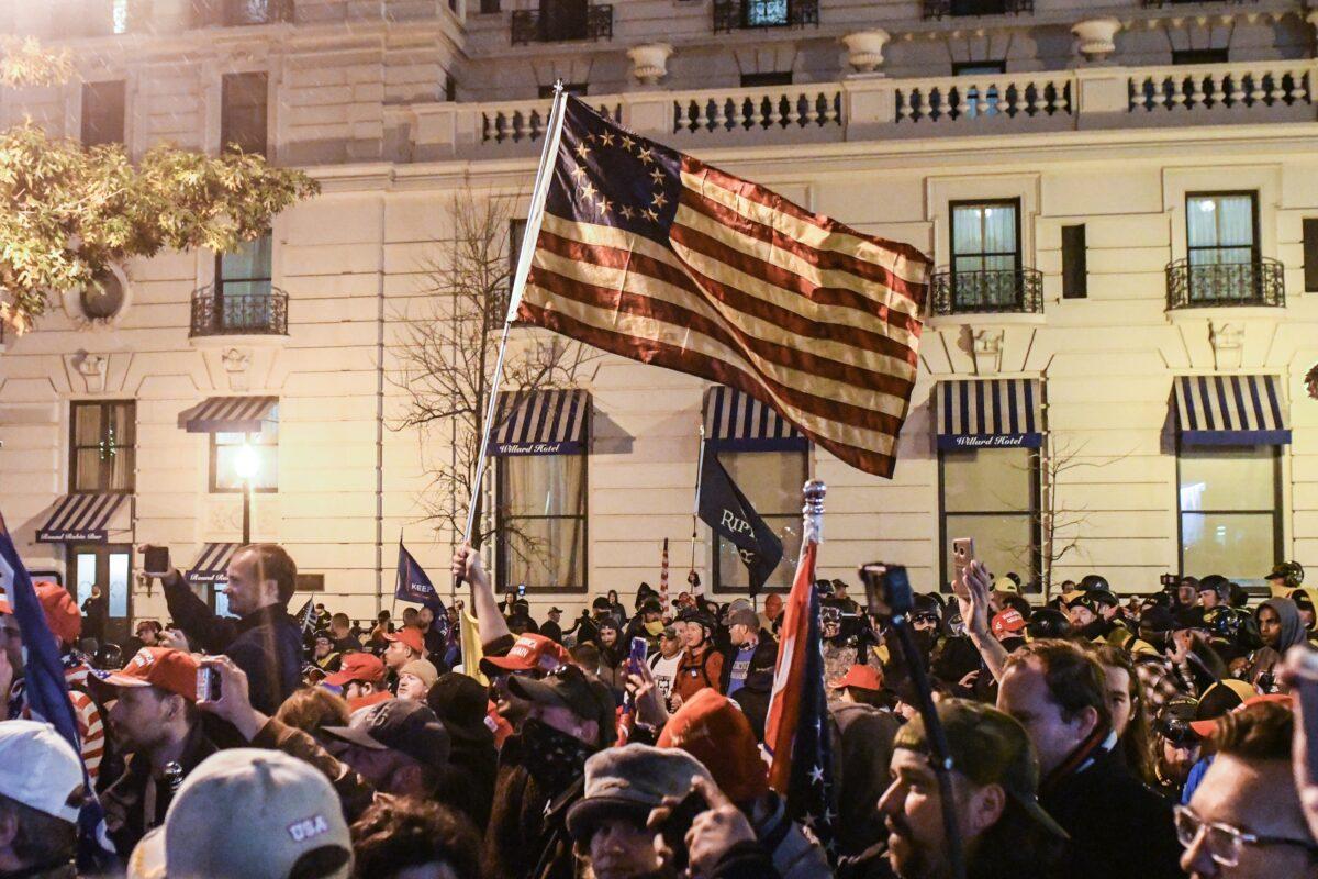 Supporters of President Donald Trump wave a Betsy Ross flag, with a circle of 13 five-point stars representing the 13 original colonies, during a protest in Washington on Dec. 12, 2020. (Stephanie Keith/Getty Images)