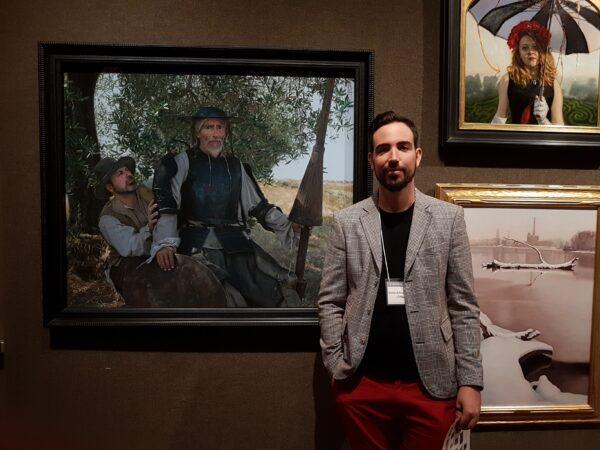 Rubén Belloso Adorna at the 13th International Art Renewal Center Salon in New York, in 2018. His pastel painting "The Knight of the Sad Countenance," was awarded the Chairman's Choice Award. (Courtesy of Rubén Belloso Adorna)